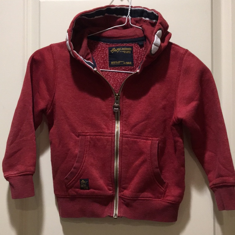 NEXT OUTDOORS zip up unisex kids Hoodie jacket Kangaroo Pocket Size 4yrs maroon